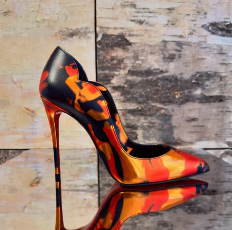 Sexy stilettos print patent leather pumps 2026 summer new in shallow high heels plus size luxury designer party shoes for women