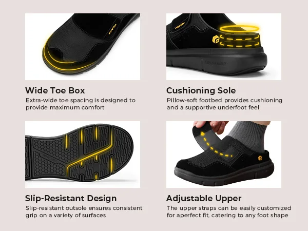 FitVille Men's Wide Fit Slippers with Arch Support Breathable Adjustable House Mules Orthopedic Indoor Walking Shoes