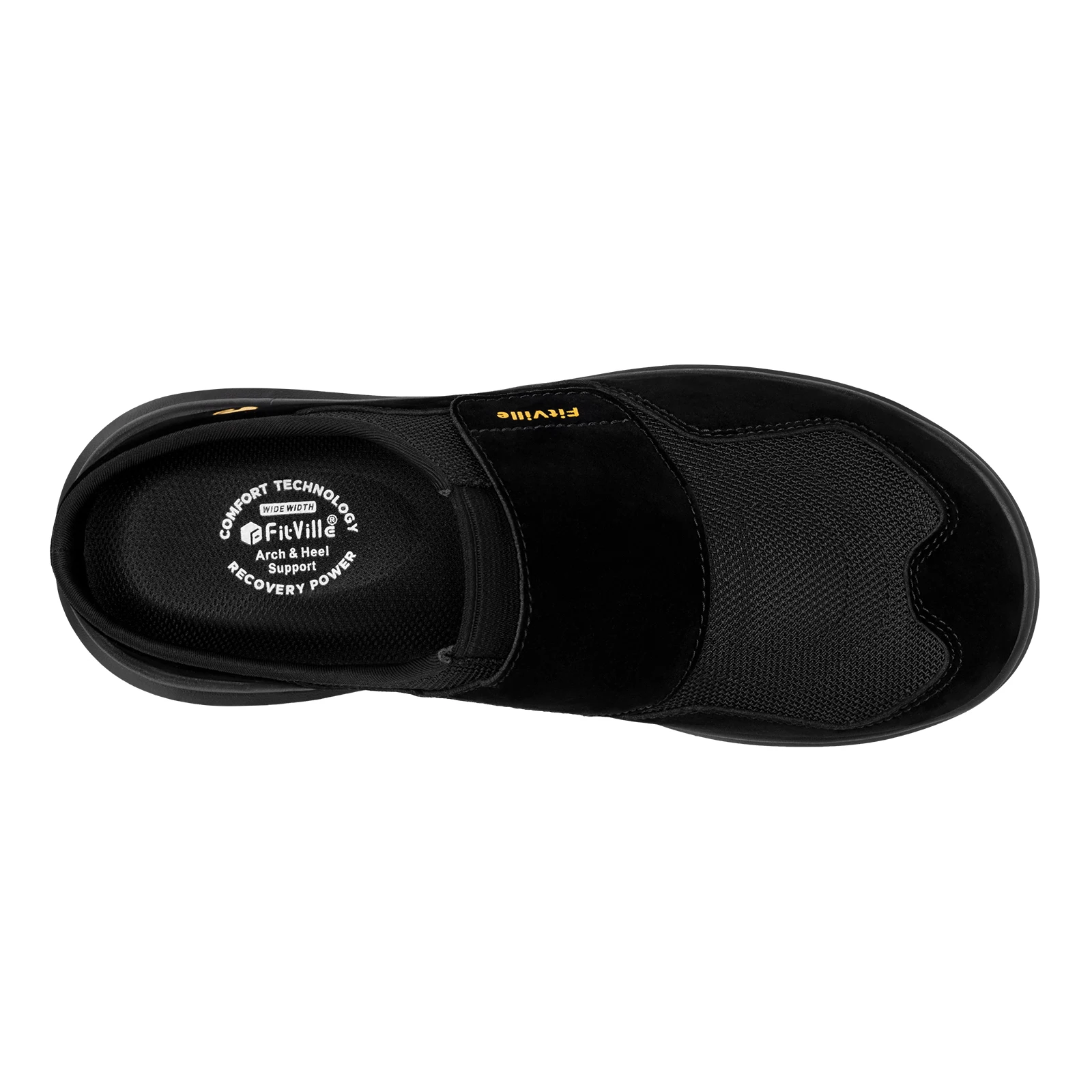 FitVille Men's Wide Fit Slippers with Arch Support Breathable Adjustable House Mules Orthopedic Indoor Walking Shoes