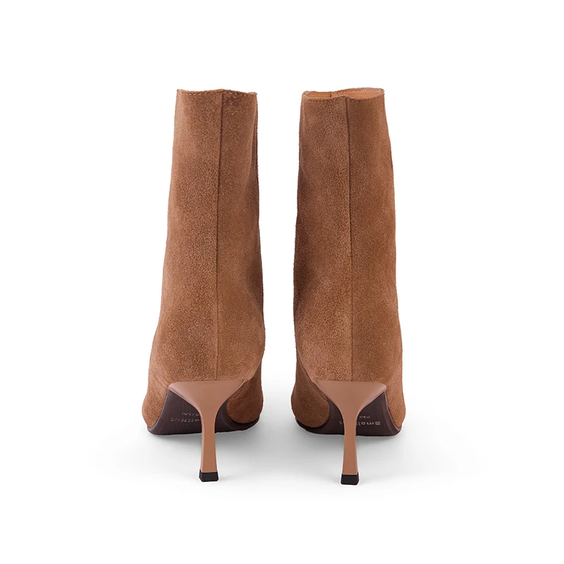 NEW TREND 2026 Autumn Winter Women Cow Suede High Thin Heeled Ankle Boots Black Apricot Khaki Chocolate Ladies Pointed Toe Boots