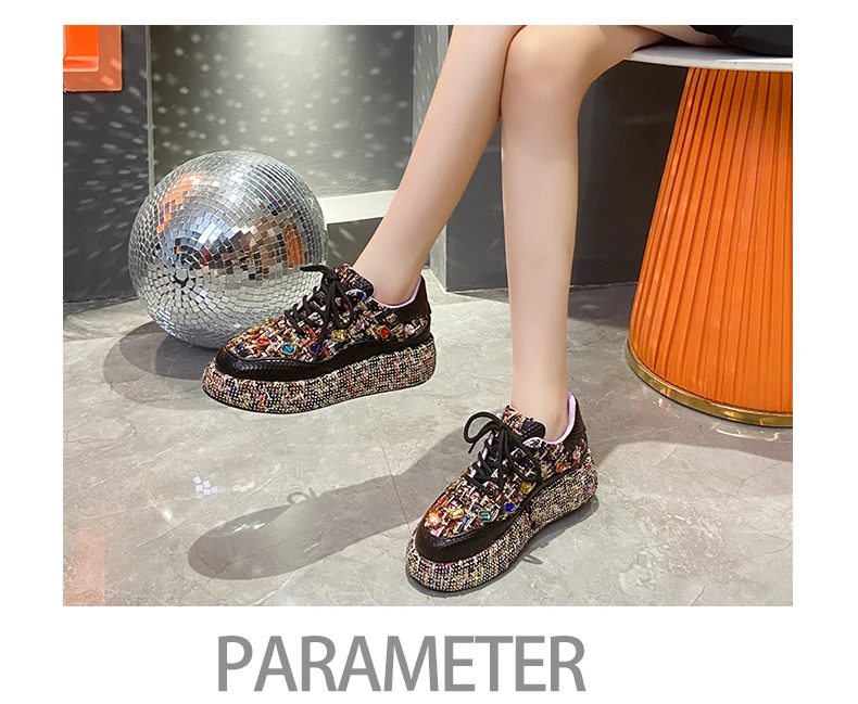 Women's Bead Decoration Luxury Platform Sneakers Diamond Shining Crystal Sports Shoes Designer Shoes Trendy Casual Flat Shoes