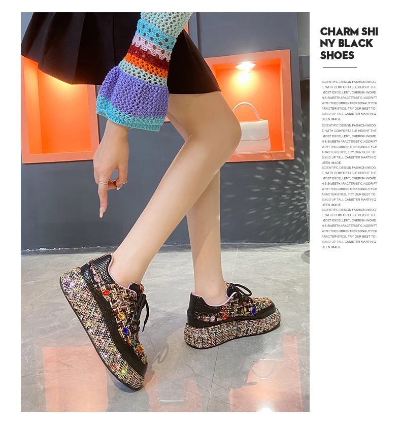 Women's Bead Decoration Luxury Platform Sneakers Diamond Shining Crystal Sports Shoes Designer Shoes Trendy Casual Flat Shoes