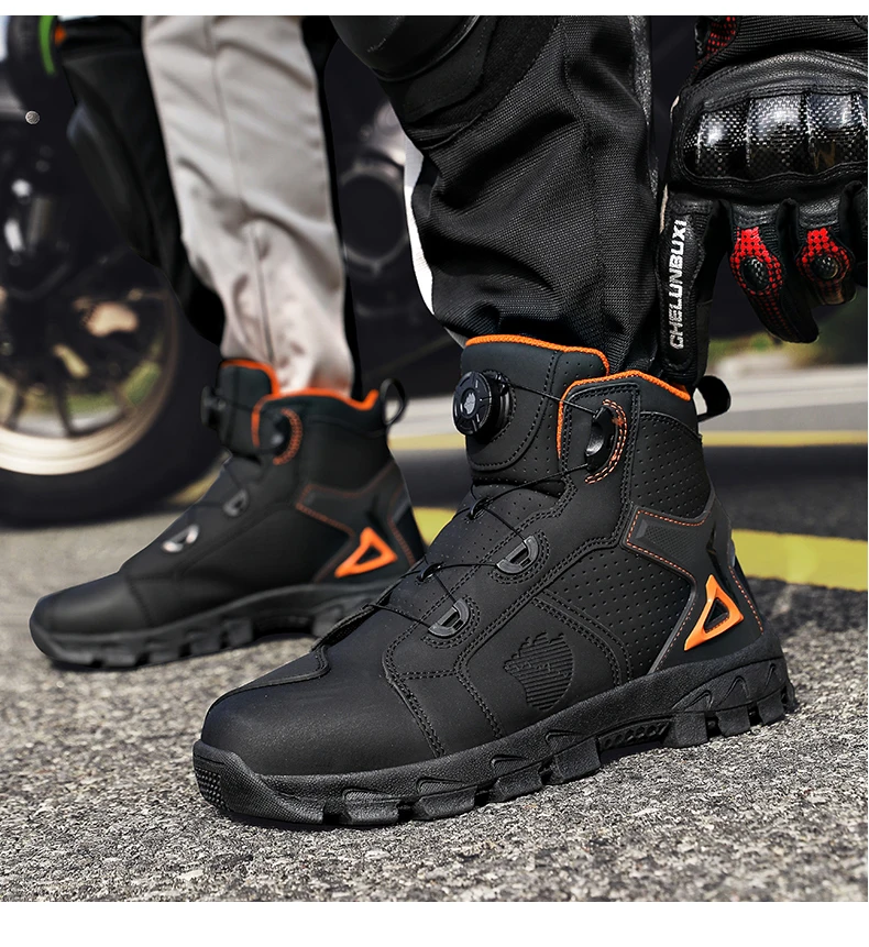 Professional Men's Motorcycle Boots Off-Road Racing Shoes Street Motorcycle Equipment Ultra-Fine Fiber Leather Boat