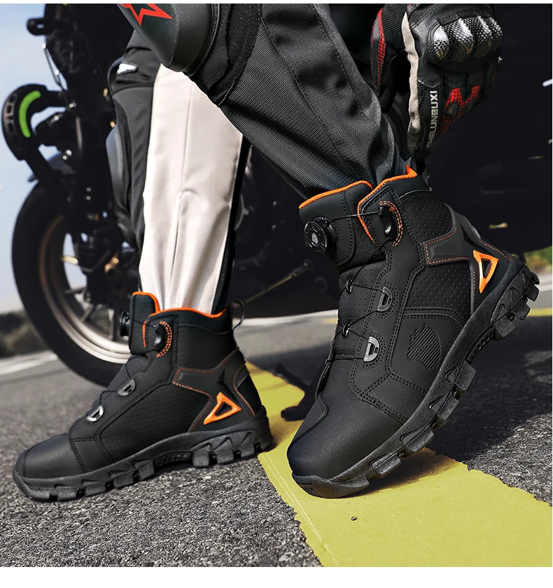 Professional Men's Motorcycle Boots Off-Road Racing Shoes Street Motorcycle Equipment Ultra-Fine Fiber Leather Boat