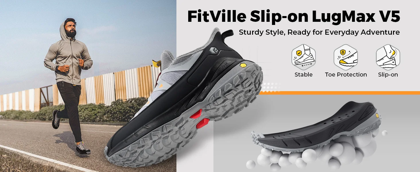 FitVille Men'S Extra Wide Sneakers Slip-On Shoes Comfortable Running Shoe Non-Slip Hiking With Arch Support For Swollen Feet