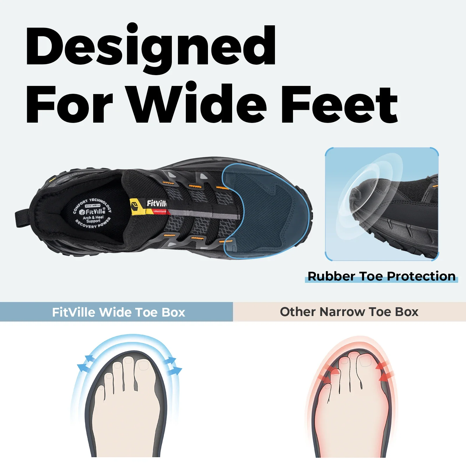 FitVille Men'S Extra Wide Sneakers Slip-On Shoes Comfortable Running Shoe Non-Slip Hiking With Arch Support For Swollen Feet