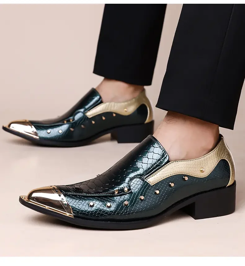 Handmade Red Men's Crocodile Leather Shoes Metal Pointy Toe Business Dress Suit Men Shoe Oxfords Flats Zapatos De Hombre