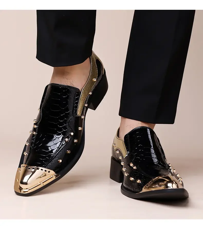 Handmade Red Men's Crocodile Leather Shoes Metal Pointy Toe Business Dress Suit Men Shoe Oxfords Flats Zapatos De Hombre