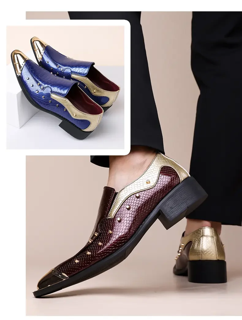 Handmade Red Men's Crocodile Leather Shoes Metal Pointy Toe Business Dress Suit Men Shoe Oxfords Flats Zapatos De Hombre