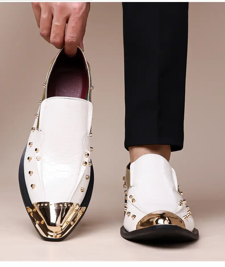 Handmade Red Men's Crocodile Leather Shoes Metal Pointy Toe Business Dress Suit Men Shoe Oxfords Flats Zapatos De Hombre