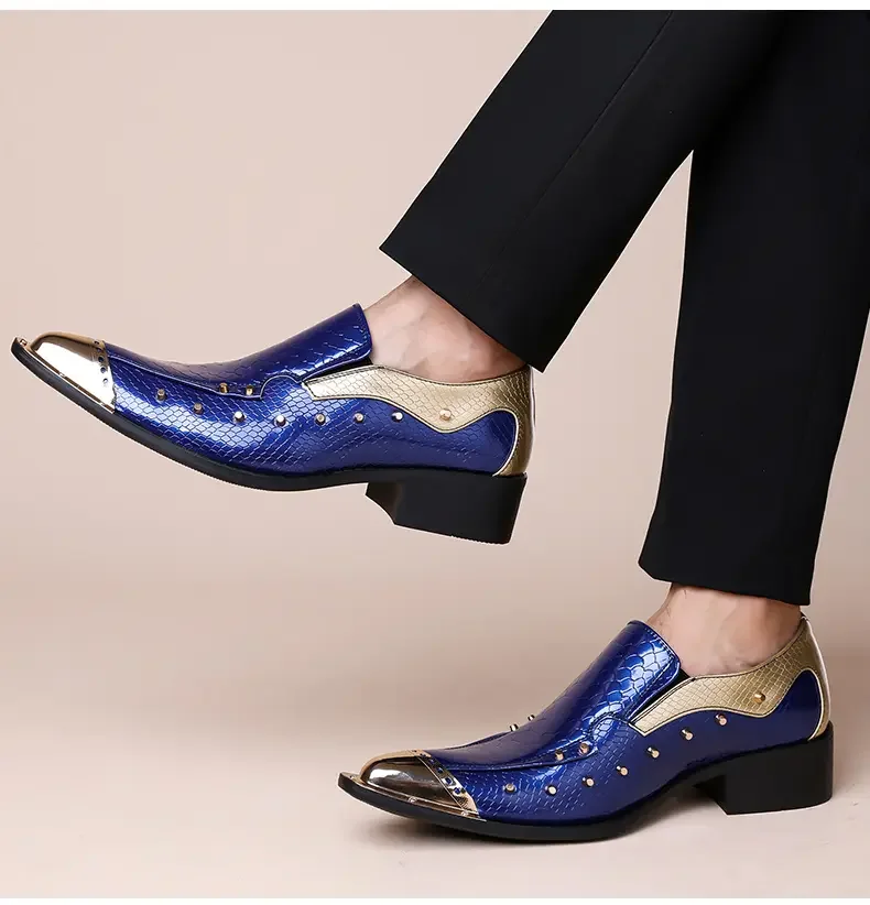 Handmade Red Men's Crocodile Leather Shoes Metal Pointy Toe Business Dress Suit Men Shoe Oxfords Flats Zapatos De Hombre