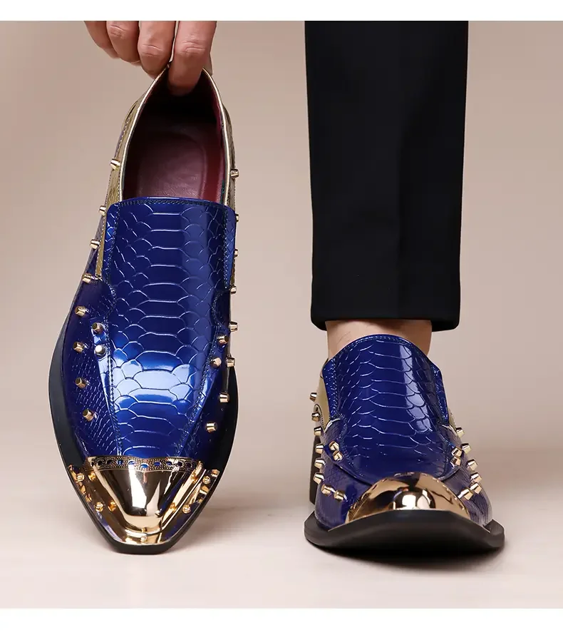 Handmade Red Men's Crocodile Leather Shoes Metal Pointy Toe Business Dress Suit Men Shoe Oxfords Flats Zapatos De Hombre