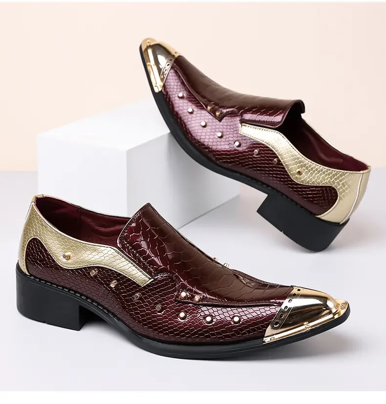 Handmade Red Men's Crocodile Leather Shoes Metal Pointy Toe Business Dress Suit Men Shoe Oxfords Flats Zapatos De Hombre