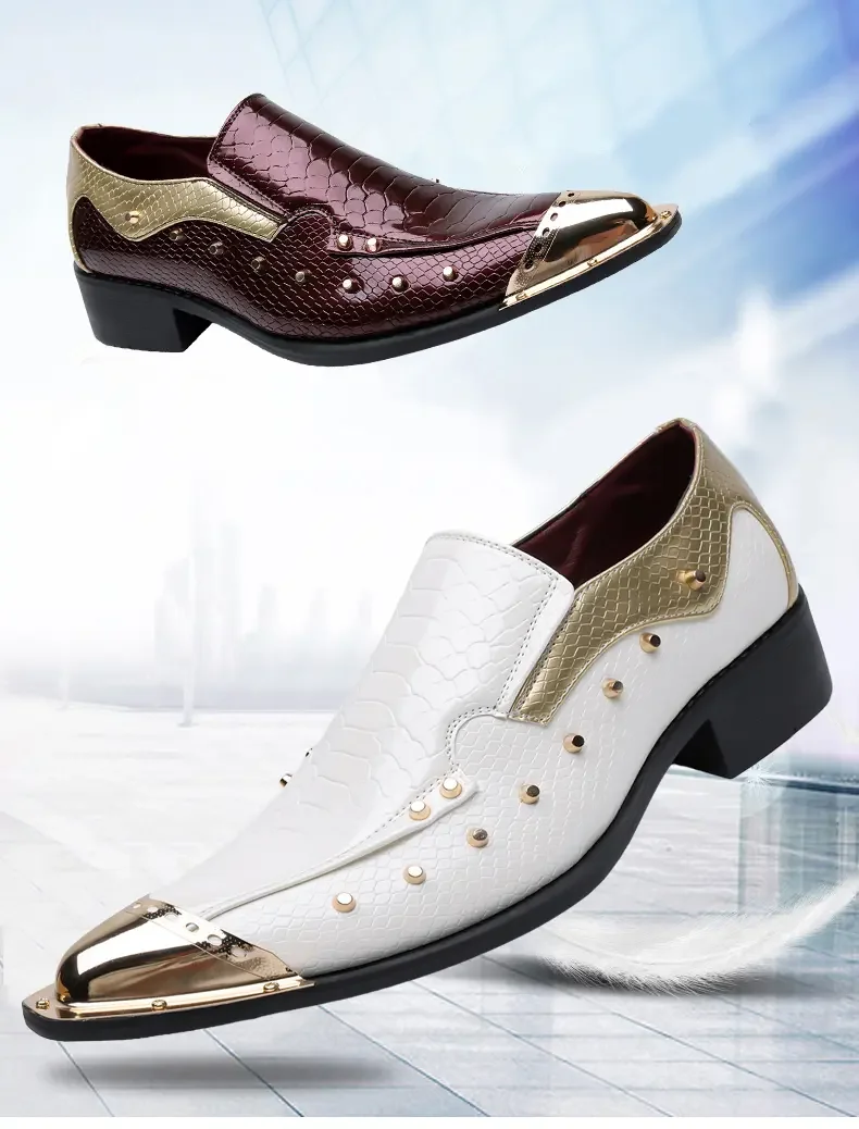 Handmade Red Men's Crocodile Leather Shoes Metal Pointy Toe Business Dress Suit Men Shoe Oxfords Flats Zapatos De Hombre