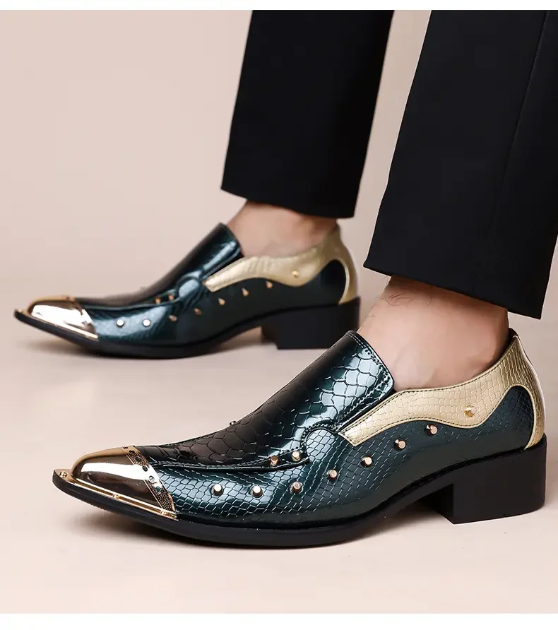 Handmade Red Men's Crocodile Leather Shoes Metal Pointy Toe Business Dress Suit Men Shoe Oxfords Flats Zapatos De Hombre