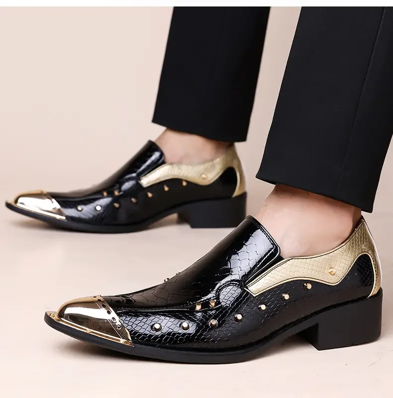 Handmade Red Men's Crocodile Leather Shoes Metal Pointy Toe Business Dress Suit Men Shoe Oxfords Flats Zapatos De Hombre