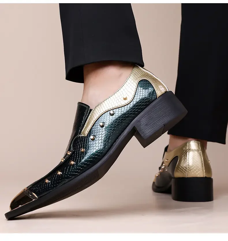Handmade Red Men's Crocodile Leather Shoes Metal Pointy Toe Business Dress Suit Men Shoe Oxfords Flats Zapatos De Hombre