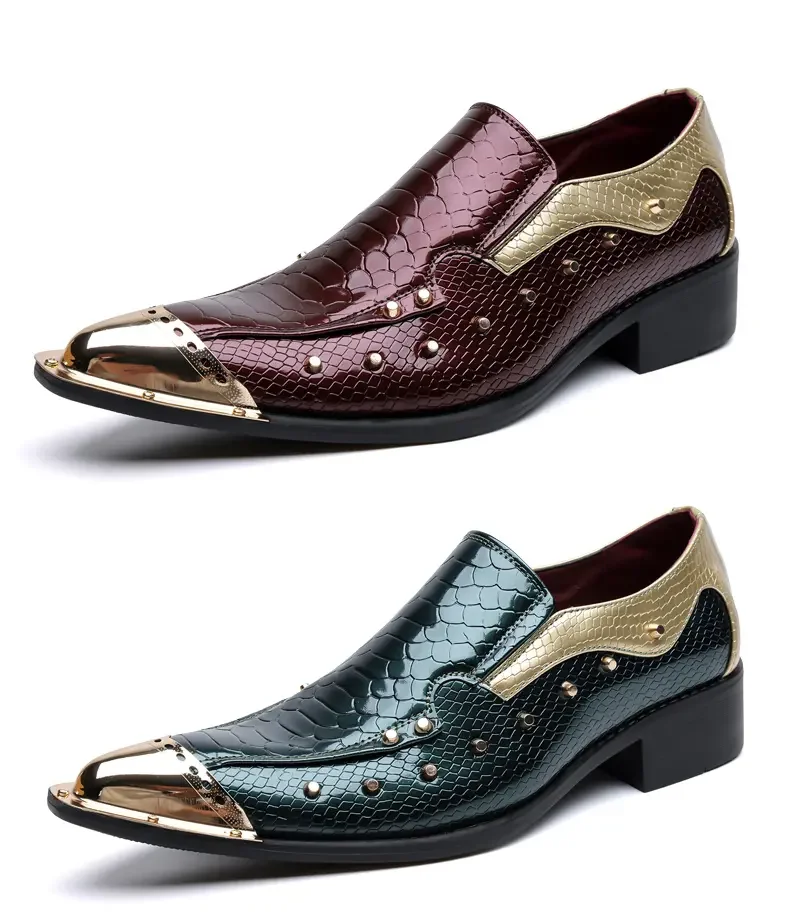 Handmade Red Men's Crocodile Leather Shoes Metal Pointy Toe Business Dress Suit Men Shoe Oxfords Flats Zapatos De Hombre
