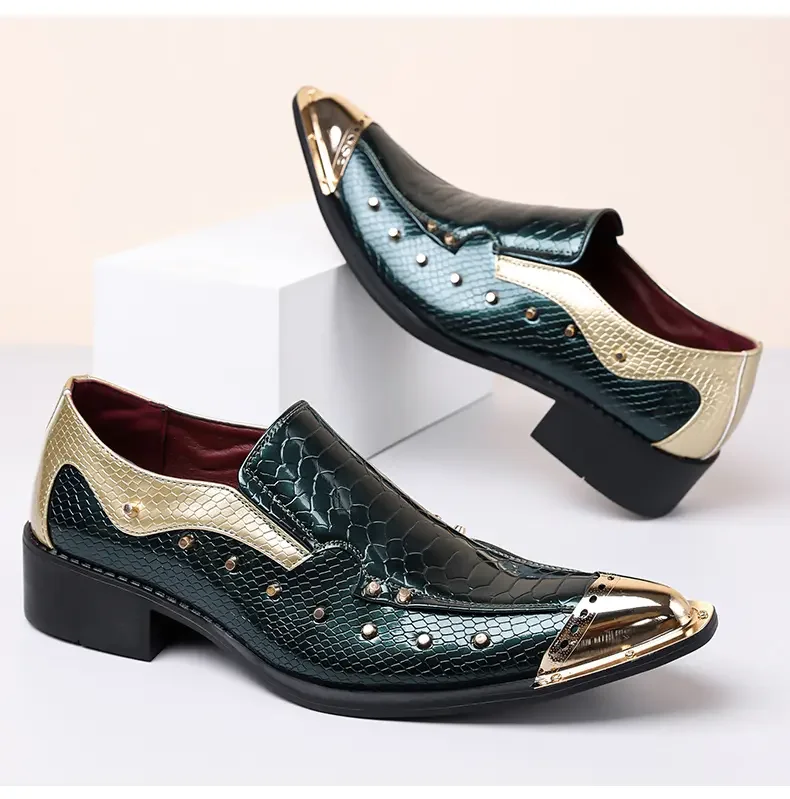 Handmade Red Men's Crocodile Leather Shoes Metal Pointy Toe Business Dress Suit Men Shoe Oxfords Flats Zapatos De Hombre