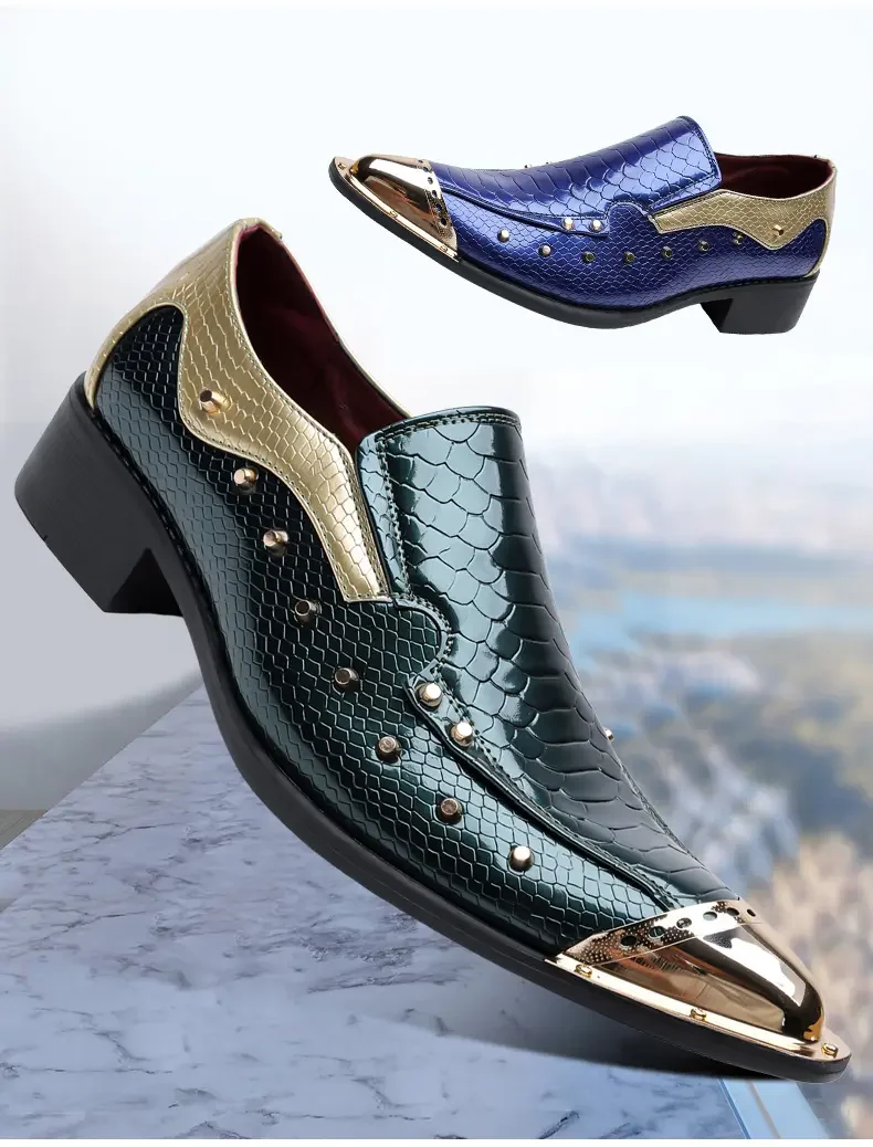 Handmade Red Men's Crocodile Leather Shoes Metal Pointy Toe Business Dress Suit Men Shoe Oxfords Flats Zapatos De Hombre