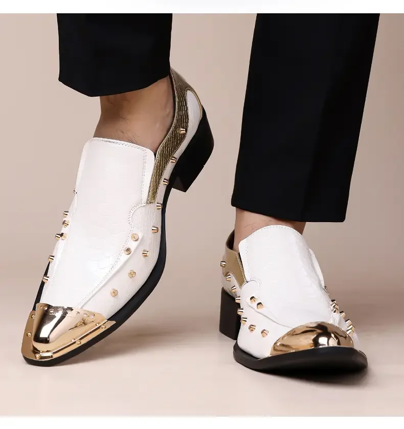 Handmade Red Men's Crocodile Leather Shoes Metal Pointy Toe Business Dress Suit Men Shoe Oxfords Flats Zapatos De Hombre