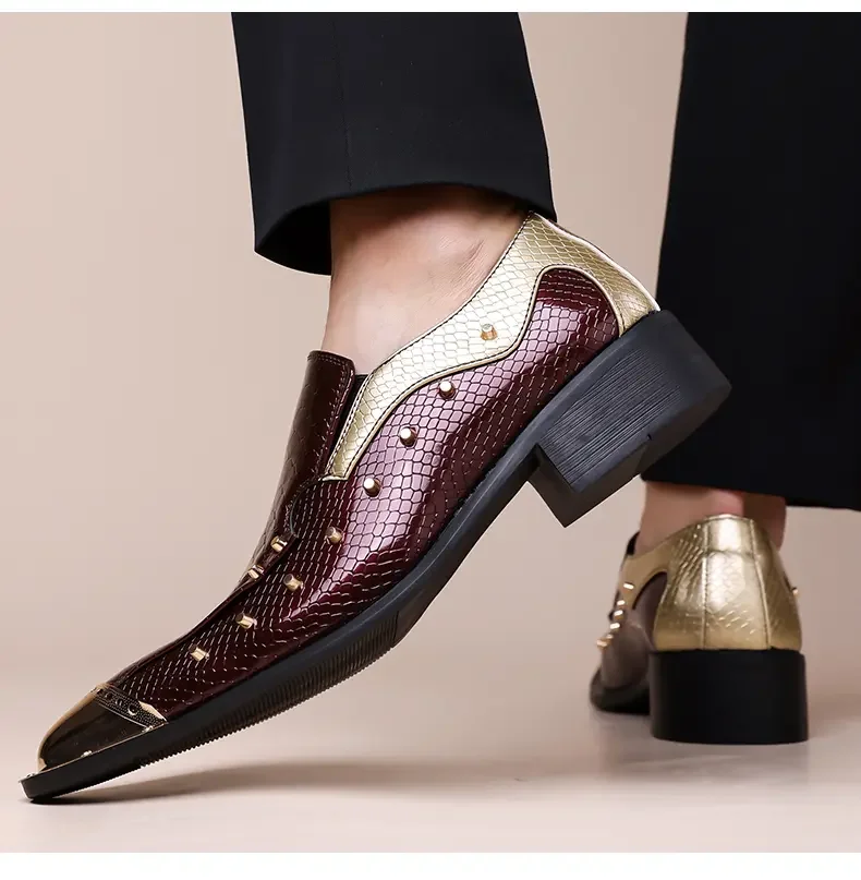 Handmade Red Men's Crocodile Leather Shoes Metal Pointy Toe Business Dress Suit Men Shoe Oxfords Flats Zapatos De Hombre