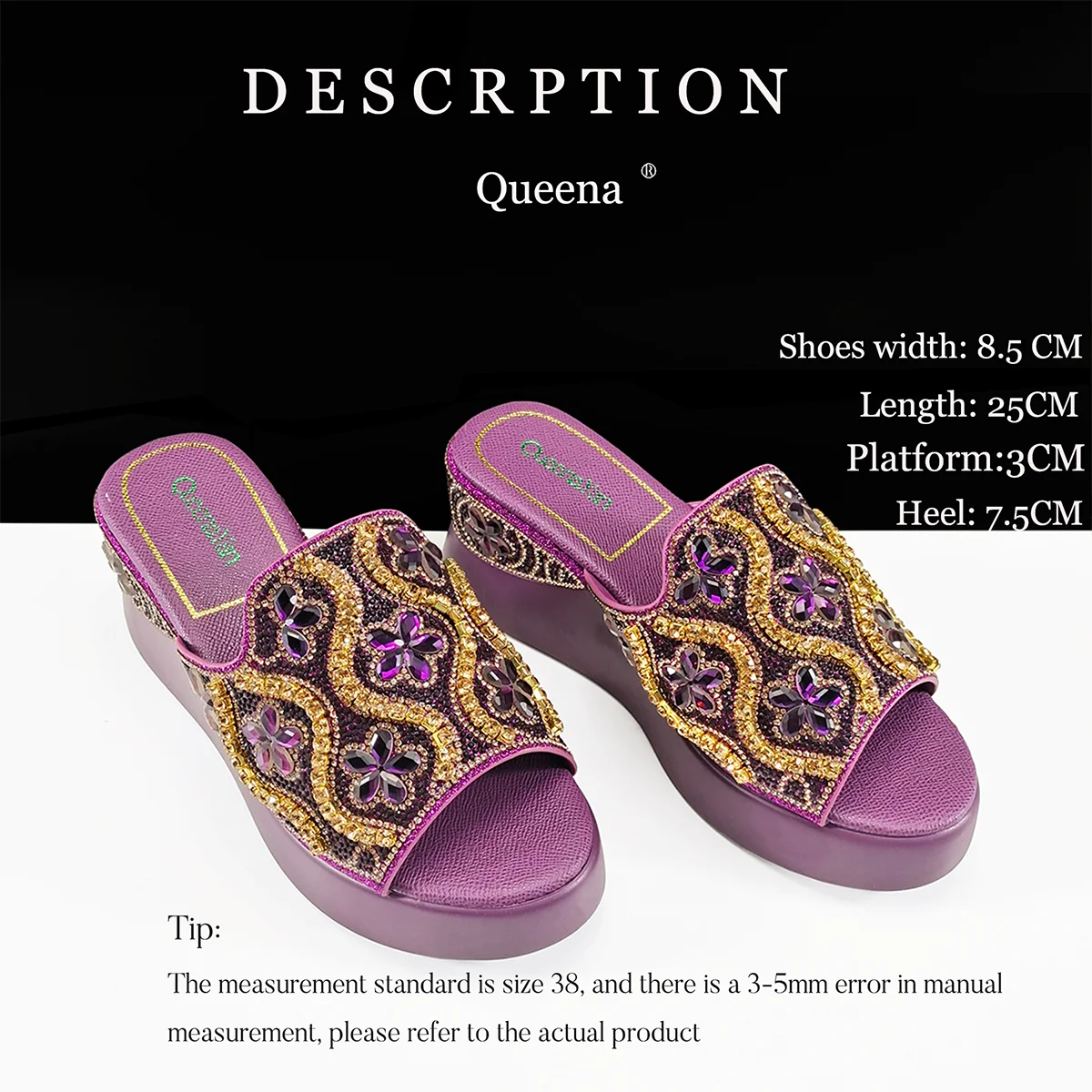 Queena Yan Popularity Open Toe Luxury Fashion Women High Heels Shoes and Bags Set With Rhinestone for Wedding Party Elegant