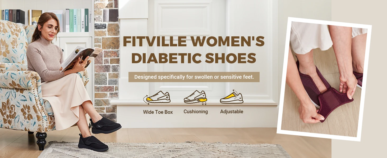 FitVille Diabetic Shoes Extra Wide Walking Shoes Elderly Bunion Orthopedics Toning Shoe Adjustable Thumb Eversion Swollen Feet
