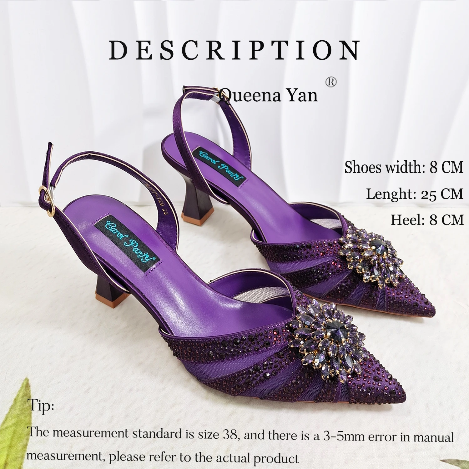 2026 Elegant Purple Color Women's Heels Shoes Bag Set Rhinestone Embellished Designer HAND CRAFTED UPPER Shoes for Special Event