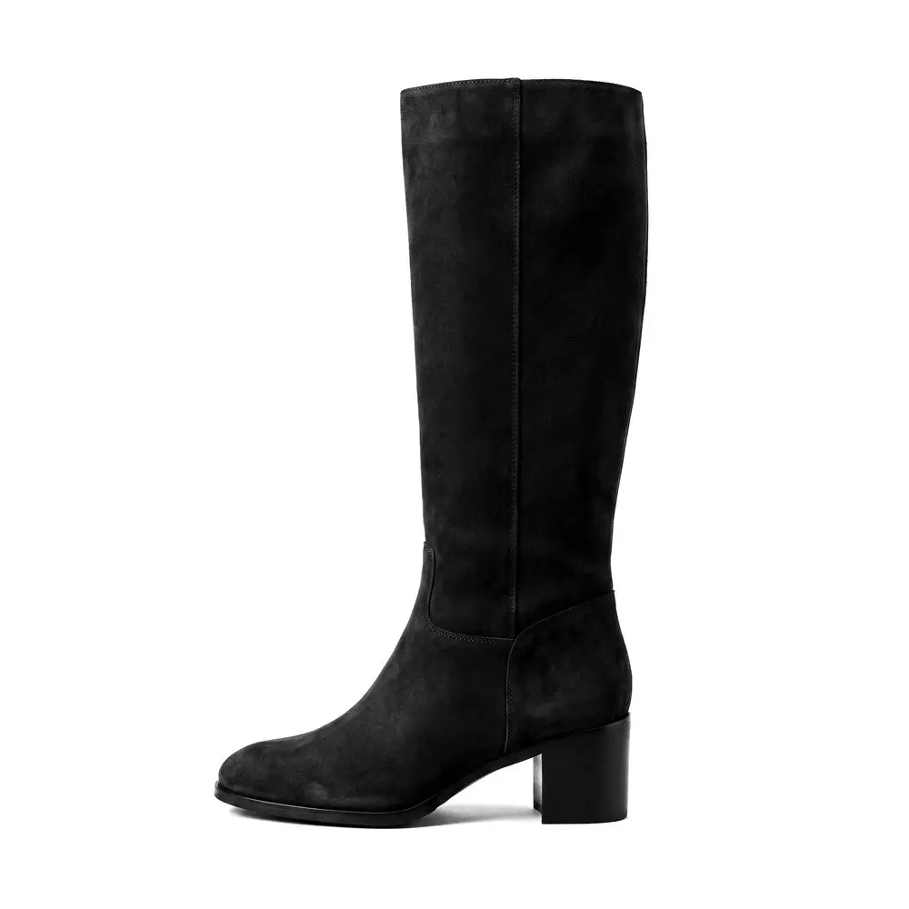 QUTAA Fashion Winter Women Knee High Boots Woman Cow Suede Shoes High Heels Autumn Casual Motorcycle Western Long Boots 34-43