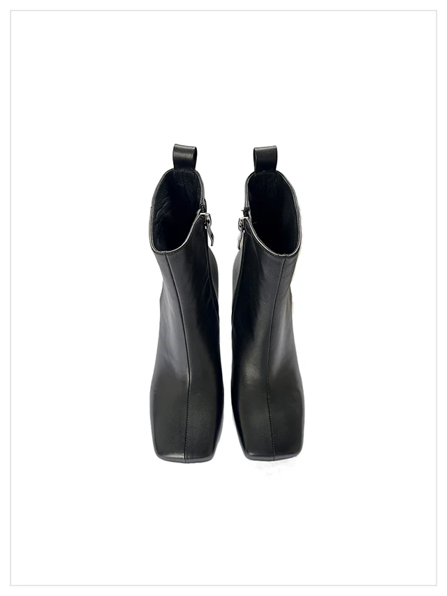 2027 Autumn Winter Trendy New Simple Versatile Sexy Square Toe Slim Heel Side Zipper Women's Genuine Leather Ankle Boots
