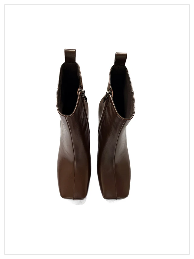 2027 Autumn Winter Trendy New Simple Versatile Sexy Square Toe Slim Heel Side Zipper Women's Genuine Leather Ankle Boots