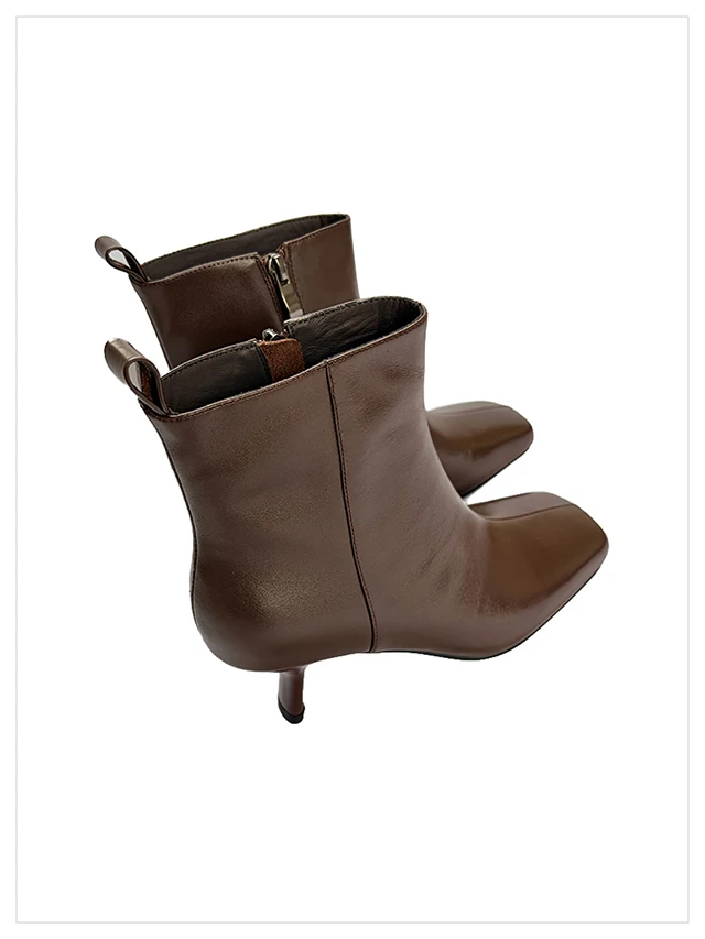 2027 Autumn Winter Trendy New Simple Versatile Sexy Square Toe Slim Heel Side Zipper Women's Genuine Leather Ankle Boots