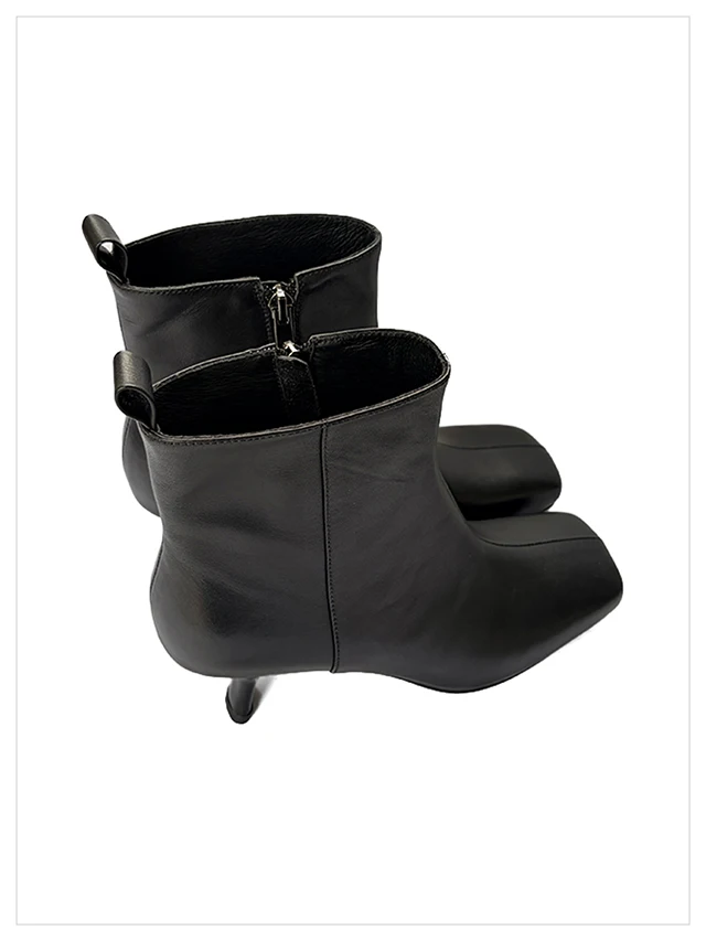 2027 Autumn Winter Trendy New Simple Versatile Sexy Square Toe Slim Heel Side Zipper Women's Genuine Leather Ankle Boots