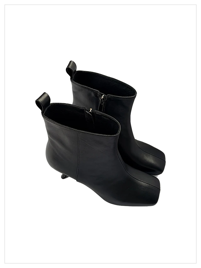 2027 Autumn Winter Trendy New Simple Versatile Sexy Square Toe Slim Heel Side Zipper Women's Genuine Leather Ankle Boots