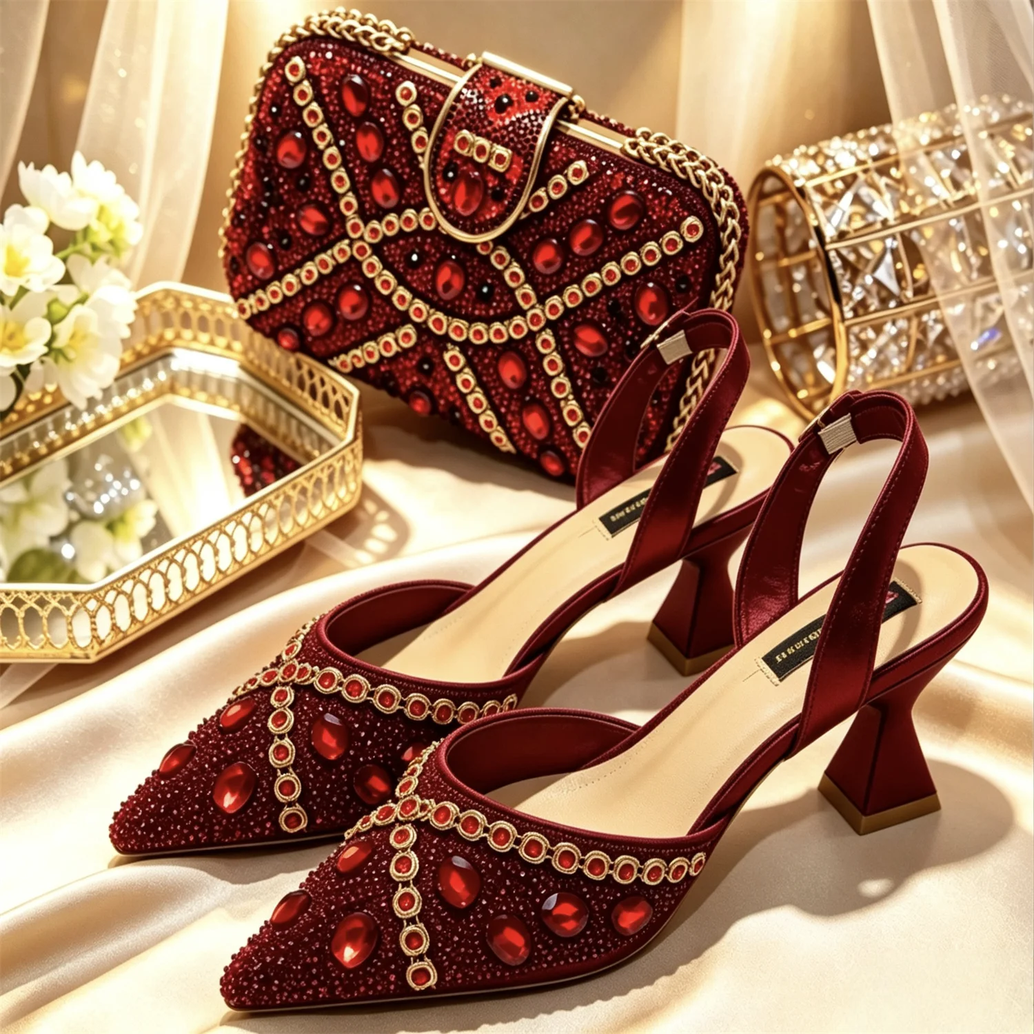 Pointed Toe Women Heels Shoes Bag Set PU Leather High Heel Pumps Matching Handbag for Wedding Party Daily Wear