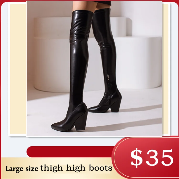 Elastic Thigh High Boots Women Red Thin Heels Over-the-knee Boot Sexy Zipper Nightclub Dance Ladies Long Latex Shoes Big Size 45
