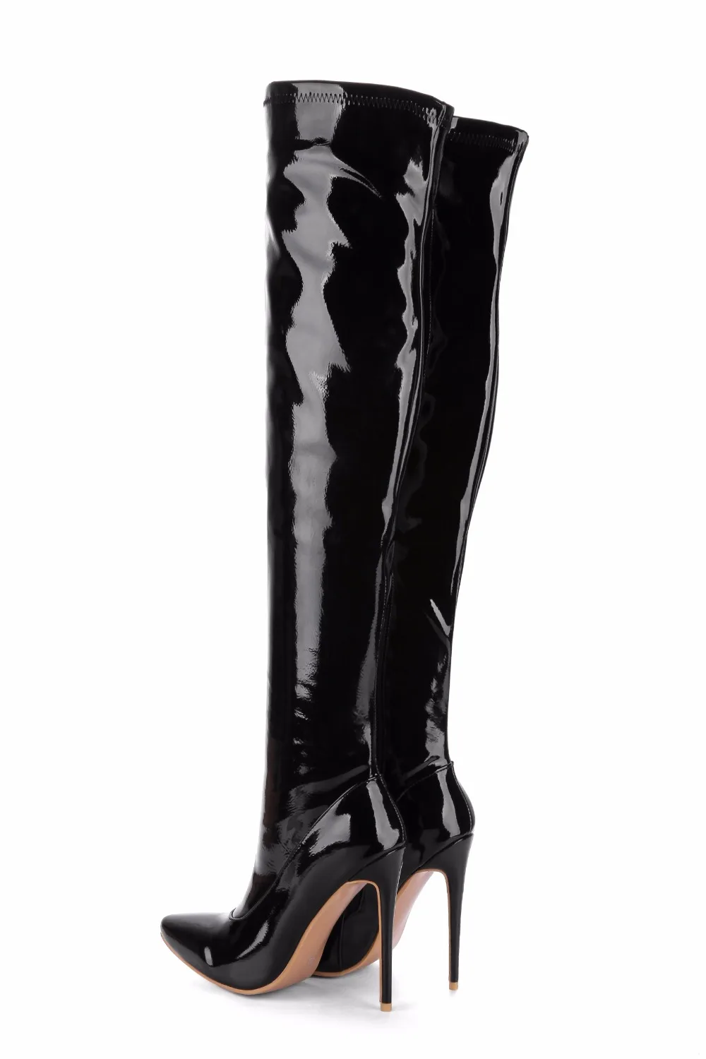 Elastic Thigh High Boots Women Red Thin Heels Over-the-knee Boot Sexy Zipper Nightclub Dance Ladies Long Latex Shoes Big Size 45