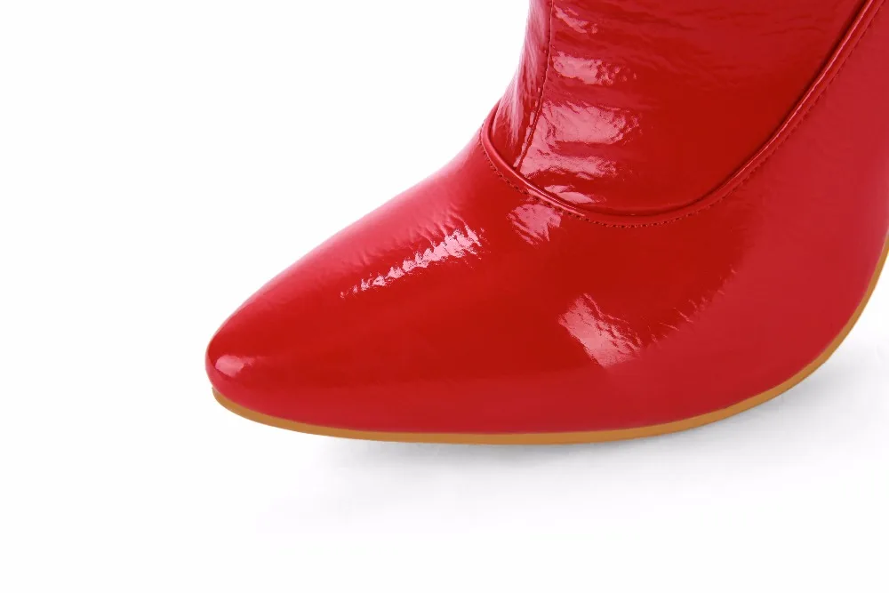 Elastic Thigh High Boots Women Red Thin Heels Over-the-knee Boot Sexy Zipper Nightclub Dance Ladies Long Latex Shoes Big Size 45