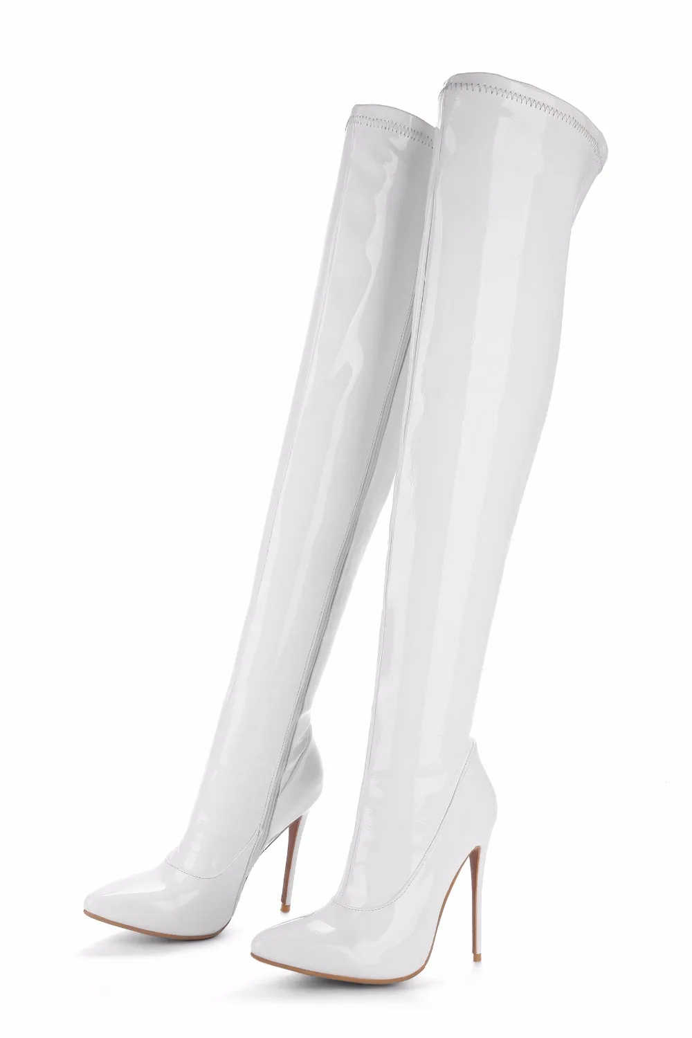 Elastic Thigh High Boots Women Red Thin Heels Over-the-knee Boot Sexy Zipper Nightclub Dance Ladies Long Latex Shoes Big Size 45