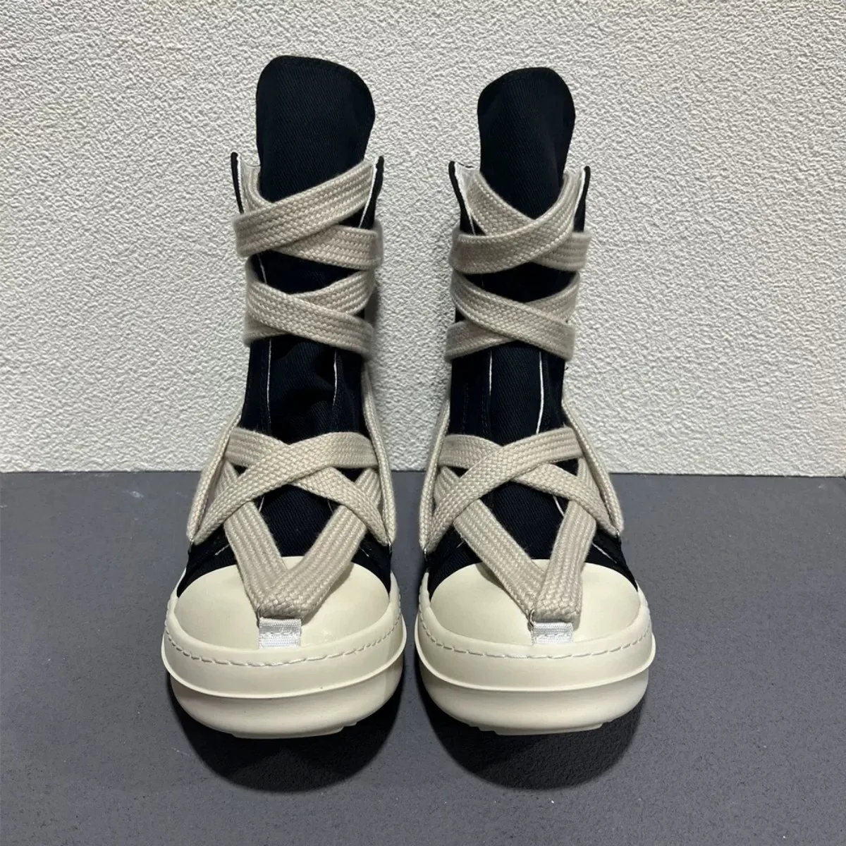 Brand Men Sneakers Jumbo Laces Black Canvas Casual Shoes Pentagram Luxury Designer High Top Shoe Women Zipper Flat Ankle Boots