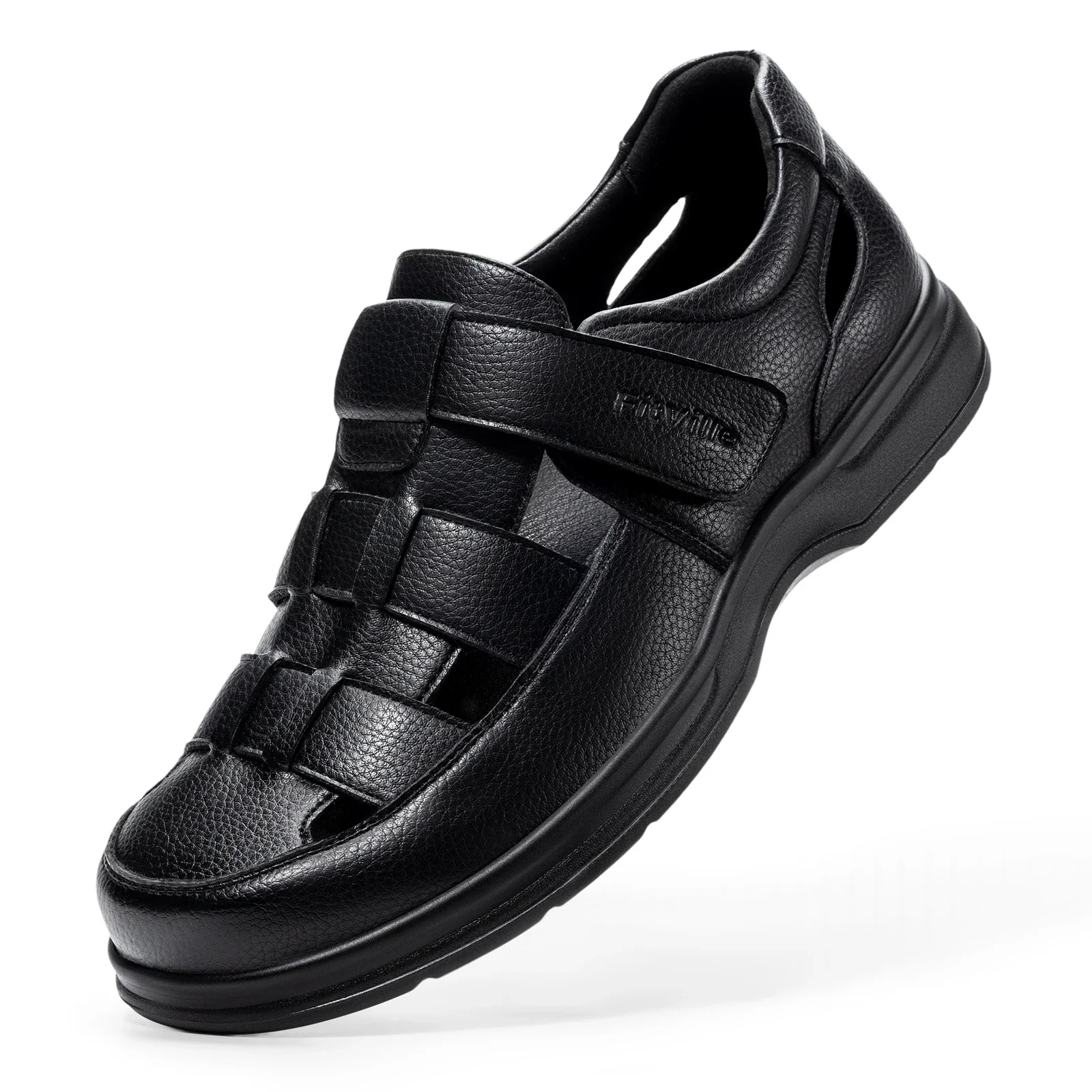 FitVille Men'S Extra Wide Leather Open Toe Sports Sandals, Orthopedic Diabetic Non Slip Support Sandals For Summer Outdoor