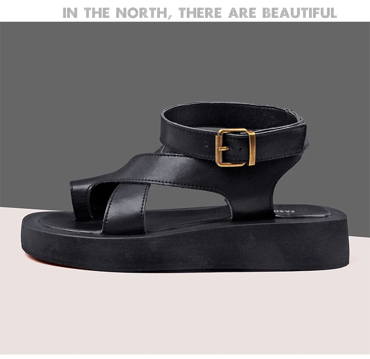 AIYUQI Sandals Women Genuine Leather 2026 Summer New Clip Toe Sandals Ladies Roman Women Shoes Muffin Sandals WHS MTO
