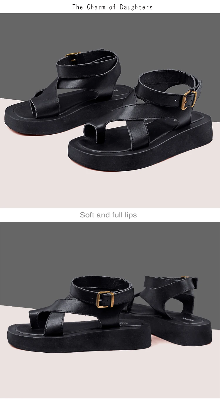 AIYUQI Sandals Women Genuine Leather 2026 Summer New Clip Toe Sandals Ladies Roman Women Shoes Muffin Sandals WHS MTO