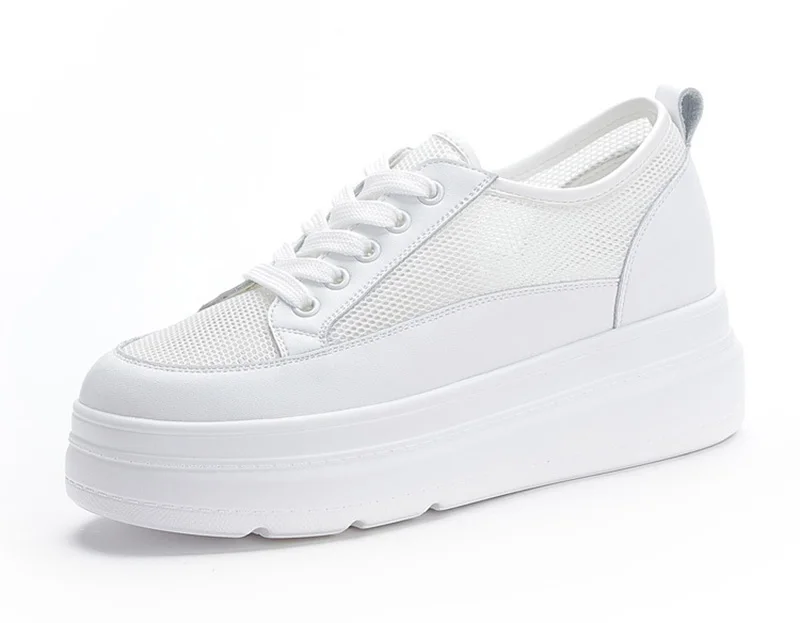 Genuine Leather Shoes Women Sneakers Height Increasing Shoes Casual Woman White Footwear New Spring Summer Thick Sole 5cm A1437