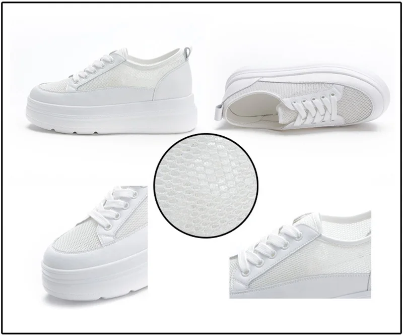 Genuine Leather Shoes Women Sneakers Height Increasing Shoes Casual Woman White Footwear New Spring Summer Thick Sole 5cm A1437