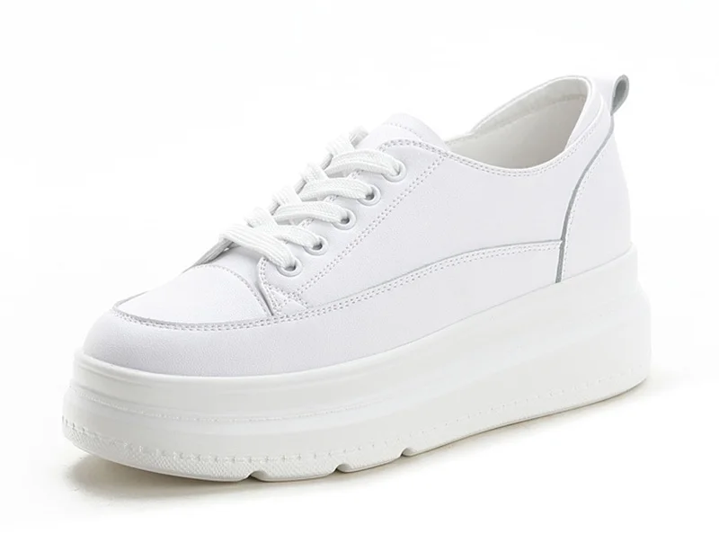Genuine Leather Shoes Women Sneakers Height Increasing Shoes Casual Woman White Footwear New Spring Summer Thick Sole 5cm A1437