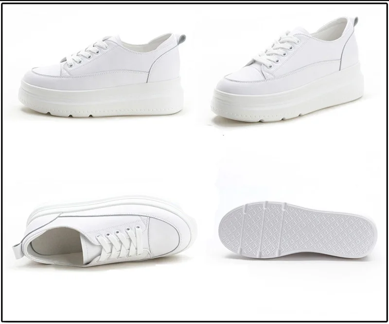 Genuine Leather Shoes Women Sneakers Height Increasing Shoes Casual Woman White Footwear New Spring Summer Thick Sole 5cm A1437