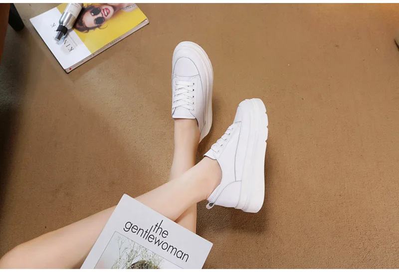 Genuine Leather Shoes Women Sneakers Height Increasing Shoes Casual Woman White Footwear New Spring Summer Thick Sole 5cm A1437