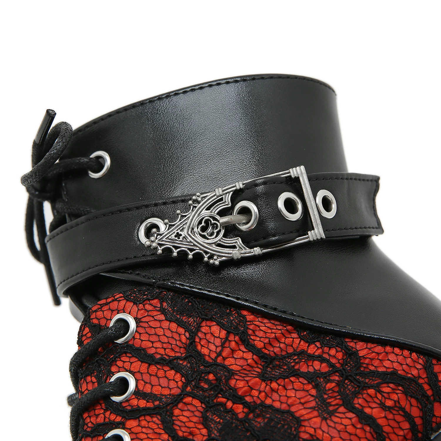 Gdgydh Gothic Vintage Lace Red High Heel Ankle Boots with Platform Sole Ankle Strap Women Boots for Dressy Occasions Cosplay